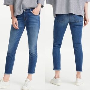 7 For All Mankind Roxanne Skinny Ankle Jeans Frayed Raw Hem Mid Rise 7FAM 28